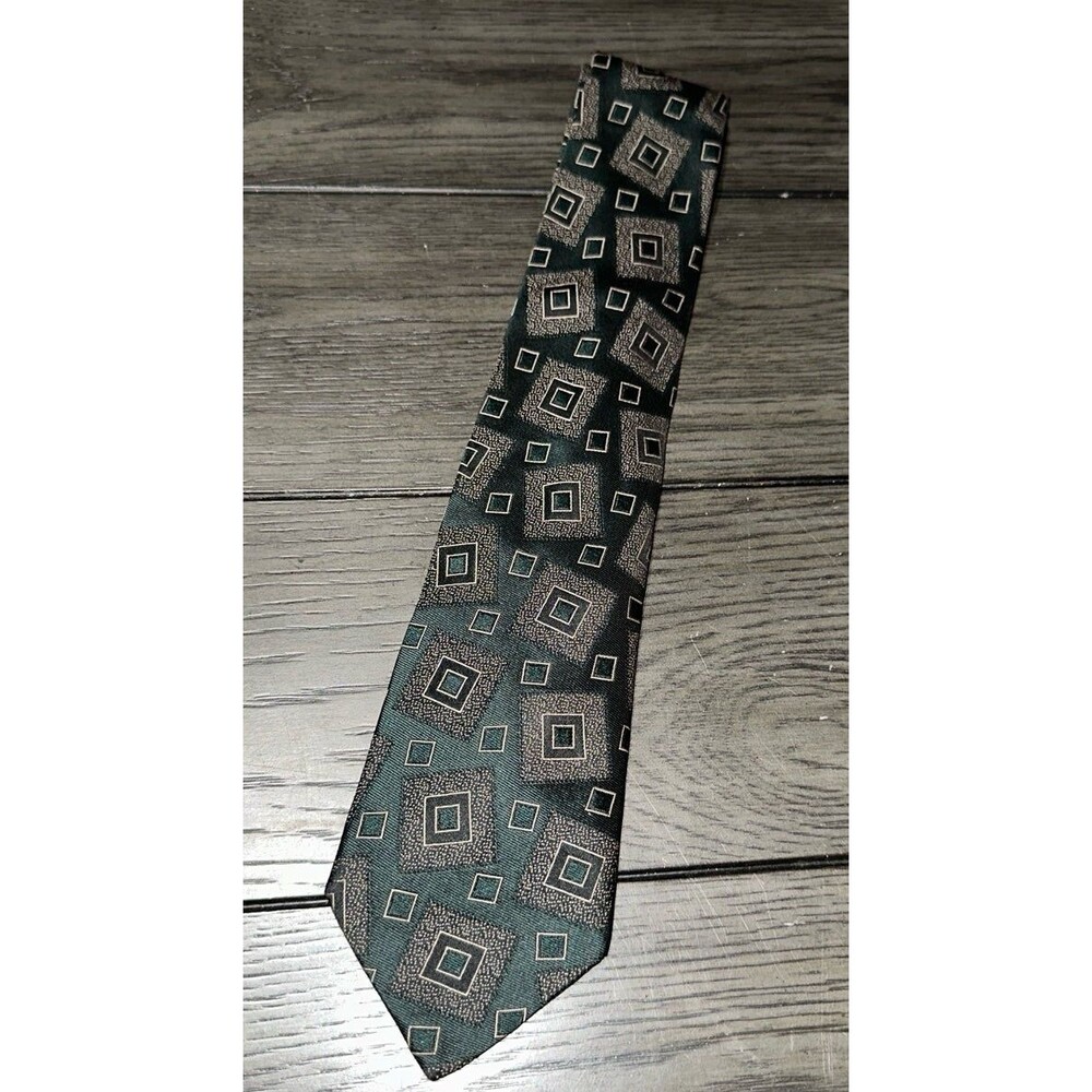 Valentino Vintage 1980’s 100% Silk Green Geometric Print Tie